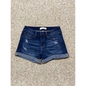 27 Kancan Dark Wash Distressed Cuffed Shorts